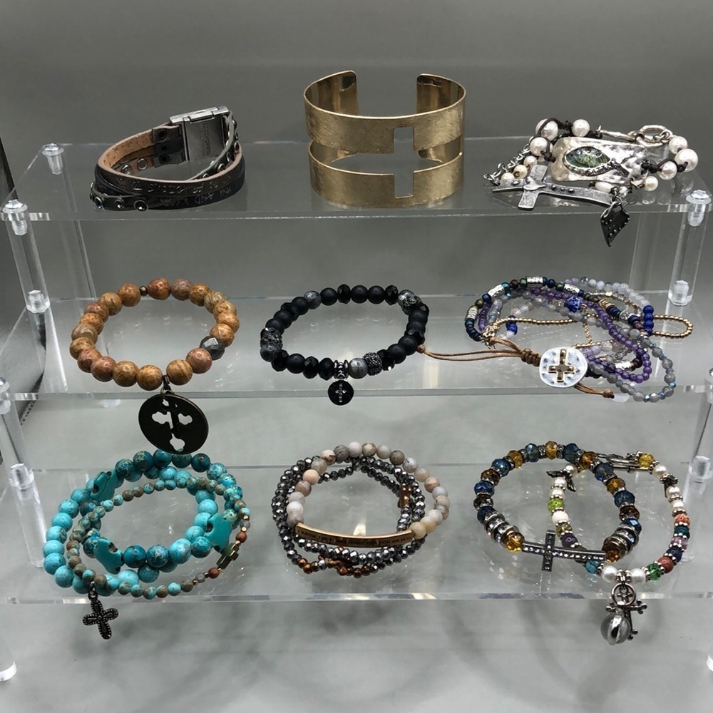 Curated bundle 14 religious Christian Faith jewelry bracelets variety-statement